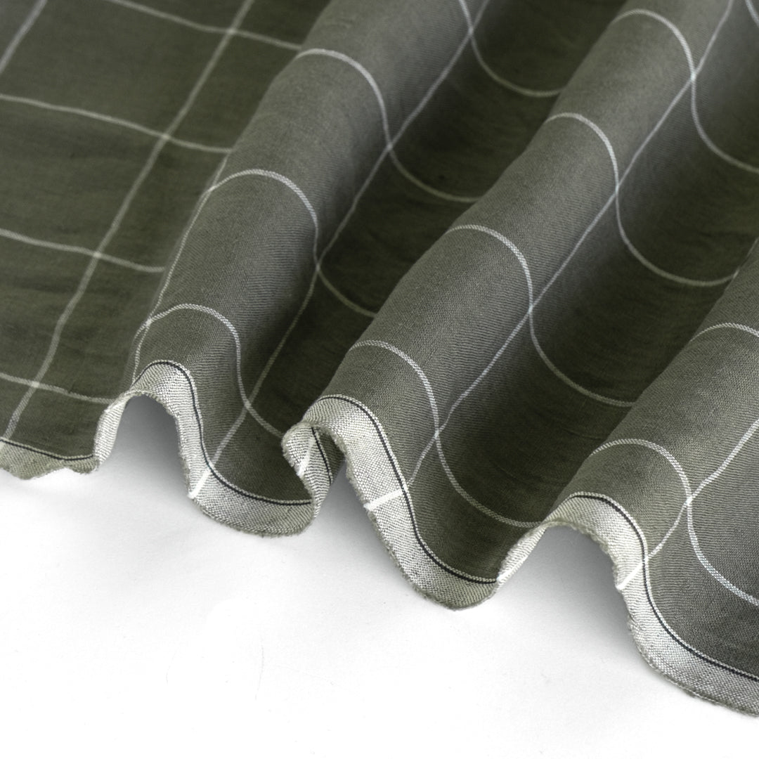 Windowpane Grid Yarn Dyed Linen - Sage | Blackbird Fabrics