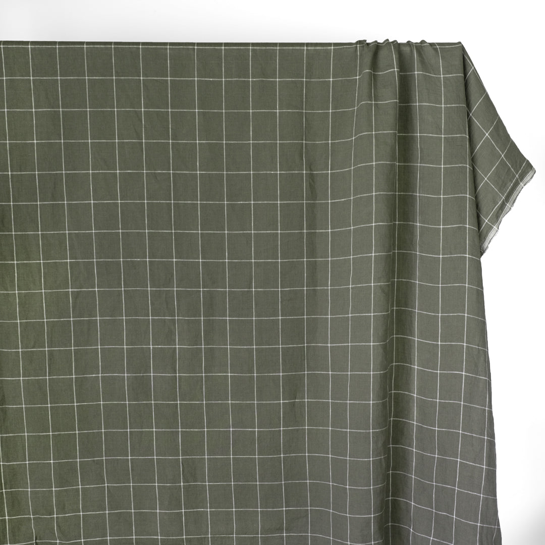 Windowpane Grid Yarn Dyed Linen - Sage | Blackbird Fabrics