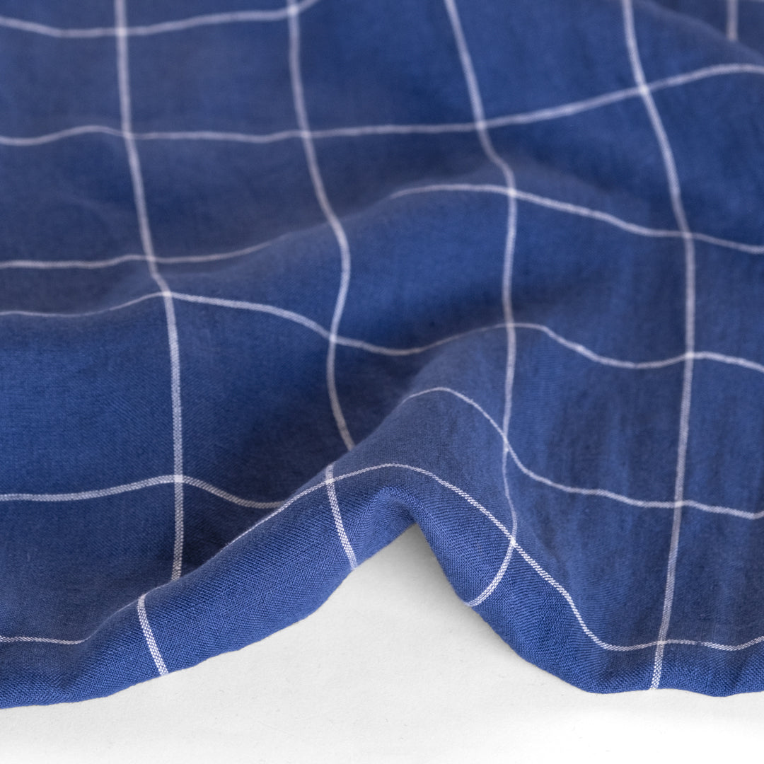 Windowpane Grid Yarn Dyed Linen - Pacific Blue | Blackbird Fabrics