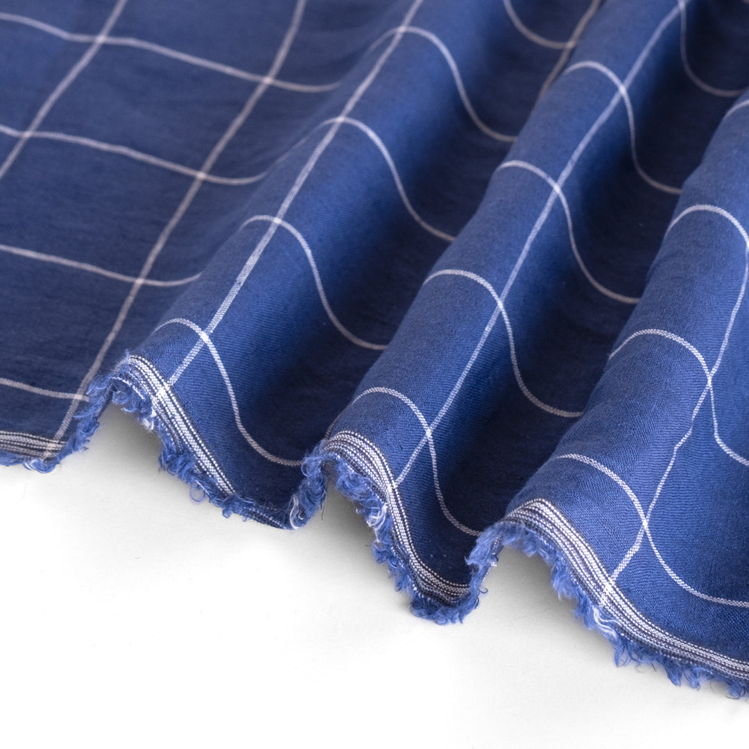 Windowpane Grid Yarn Dyed Linen - Pacific Blue | Blackbird Fabrics