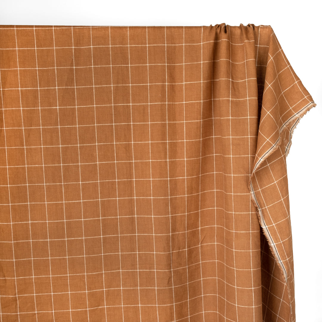 Windowpane Grid Yarn Dyed Linen - Teak | Blackbird Fabrics