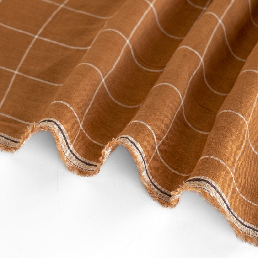 Windowpane Grid Yarn Dyed Linen - Teak | Blackbird Fabrics