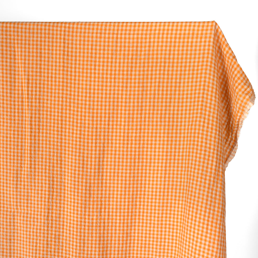 Rumpled Gingham Linen - Orange/Pebble | Blackbird Fabrics
