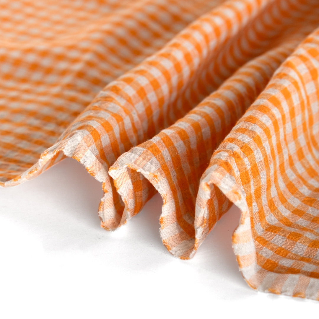 Rumpled Gingham Linen - Orange/Pebble | Blackbird Fabrics