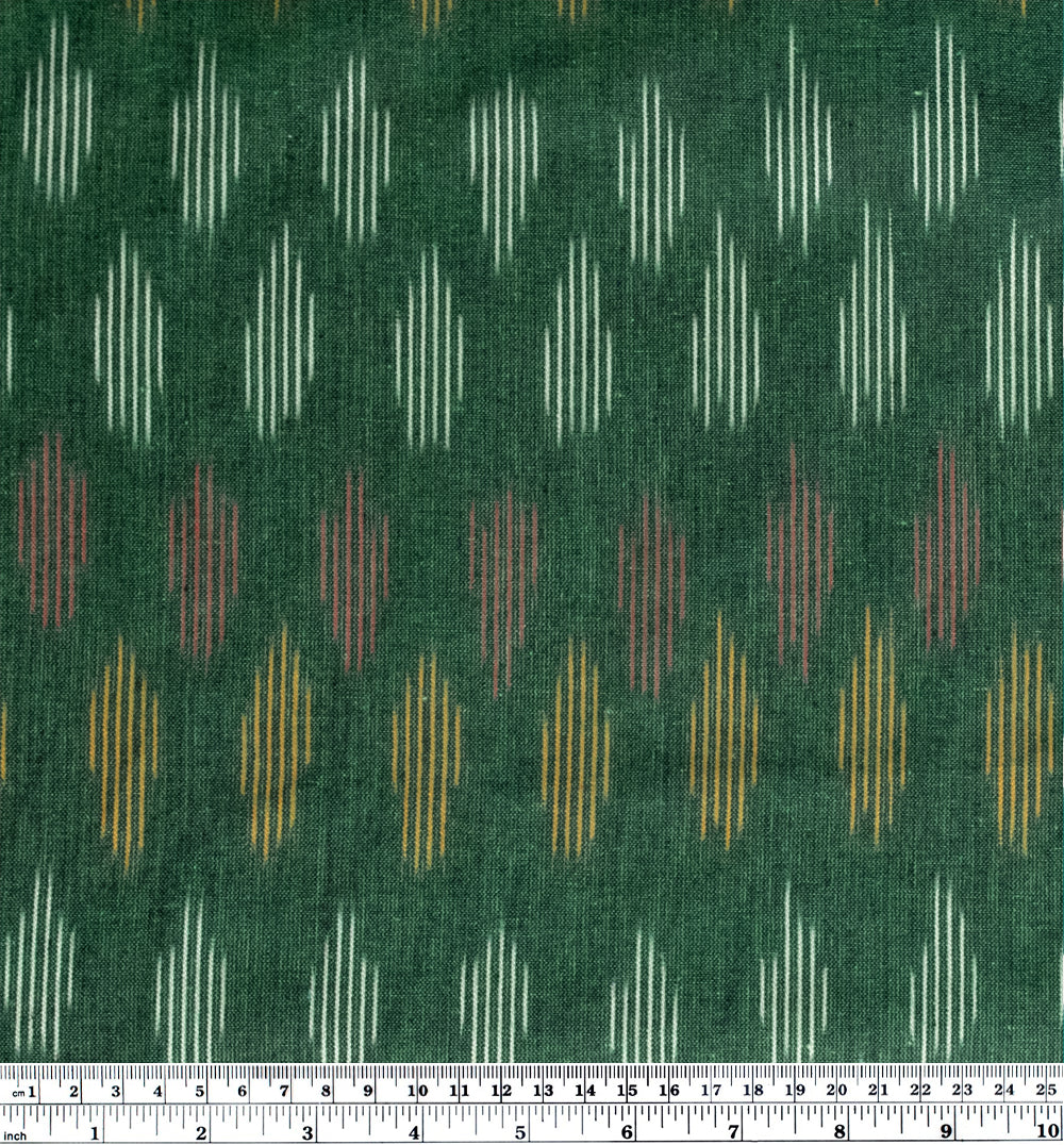 Lightweight Handwoven Cotton Ikat - Spruce/Yellow/Brown | Blackbird Fabrics