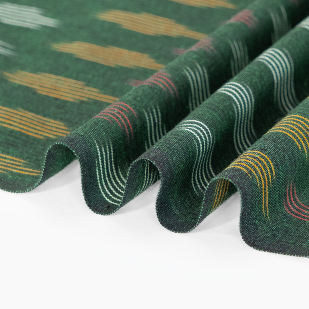 Lightweight Handwoven Cotton Ikat - Spruce/Yellow/Brown | Blackbird Fabrics