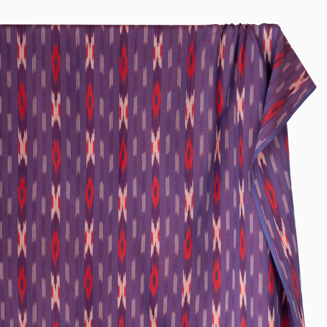 Lightweight Handwoven Cotton Ikat - Purple/Red/White | Blackbird Fabrics