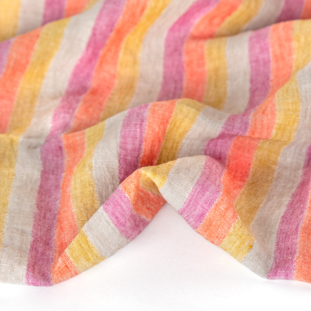 Wide Stripe Yarn Dyed Linen - Chartreuse/Berry/Orange