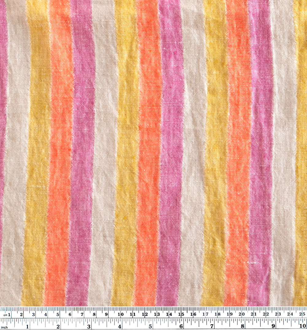 Wide Stripe Yarn Dyed Linen - Chartreuse/Berry/Orange