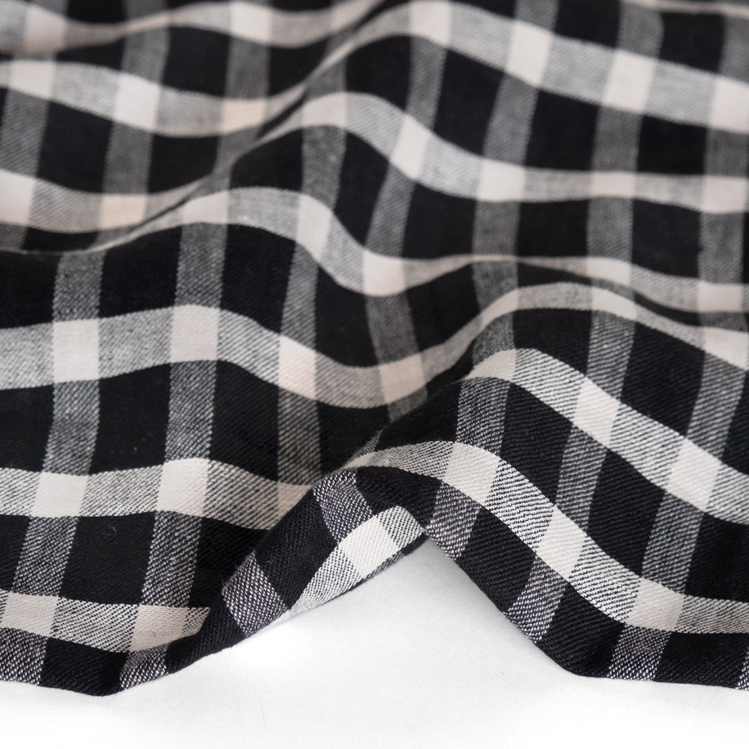 Check Yarn Dyed Cotton Linen - Black/Ivory | Blackbird Fabrics