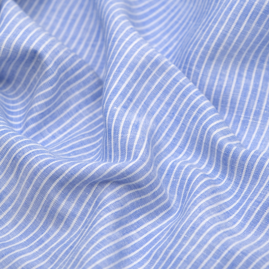Mini Stripe Yarn Dyed Cotton Linen - Cornflower | Blackbird Fabrics