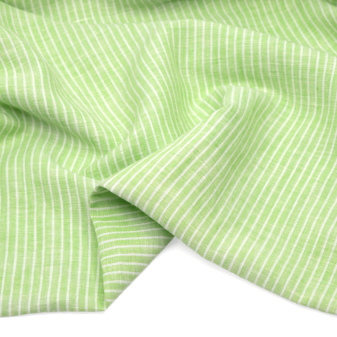 Mini Stripe Yarn Dyed Cotton Linen - Honeydew | Blackbird Fabrics