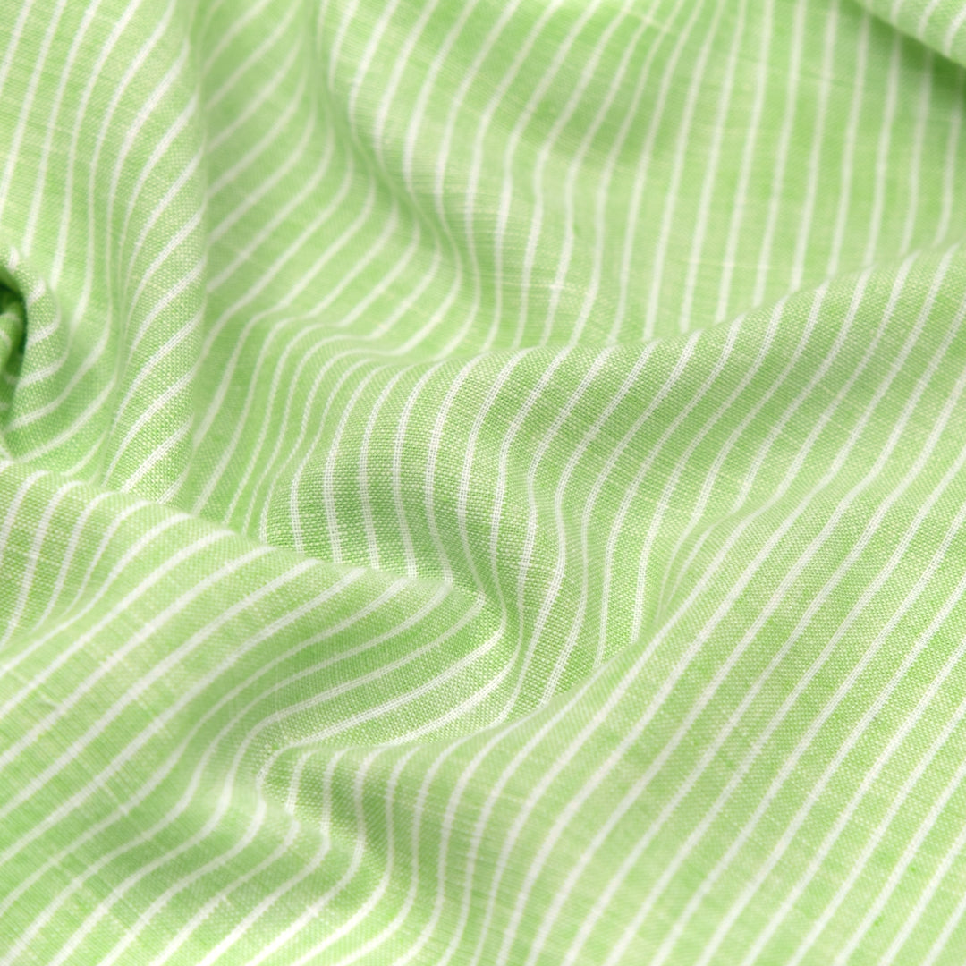 Mini Stripe Yarn Dyed Cotton Linen - Honeydew | Blackbird Fabrics