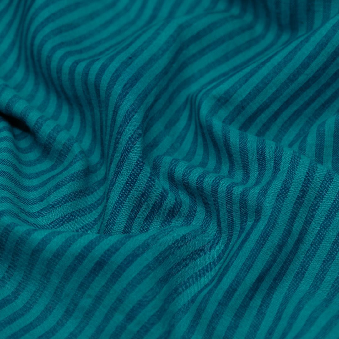Stripe Yarn Dyed Cotton Linen - Aqua/Navy | Blackbird Fabrics
