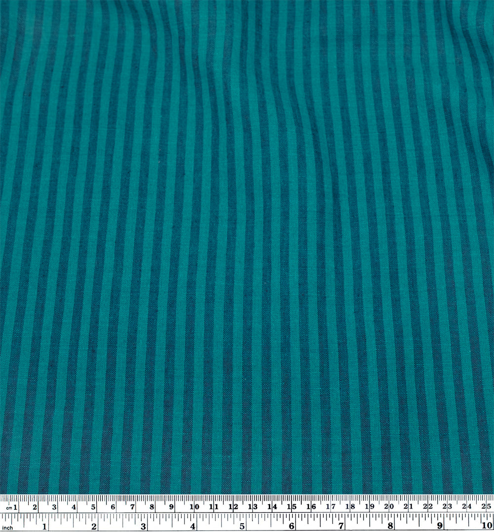 Stripe Yarn Dyed Cotton Linen - Aqua/Navy | Blackbird Fabrics