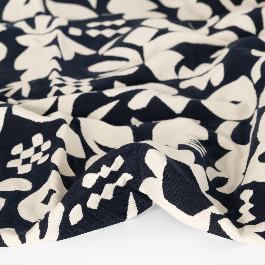 Floral Collage Cotton Blend Jacquard - Midnight/White | Blackbird Fabrics