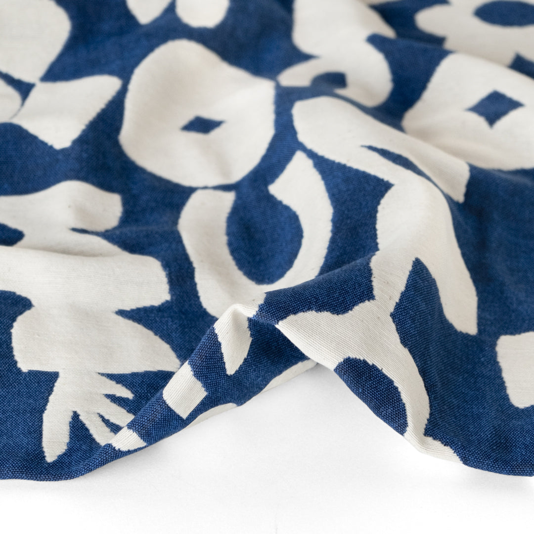 Floral Collage Cotton Blend Jacquard - Indigo/White | Blackbird Fabrics