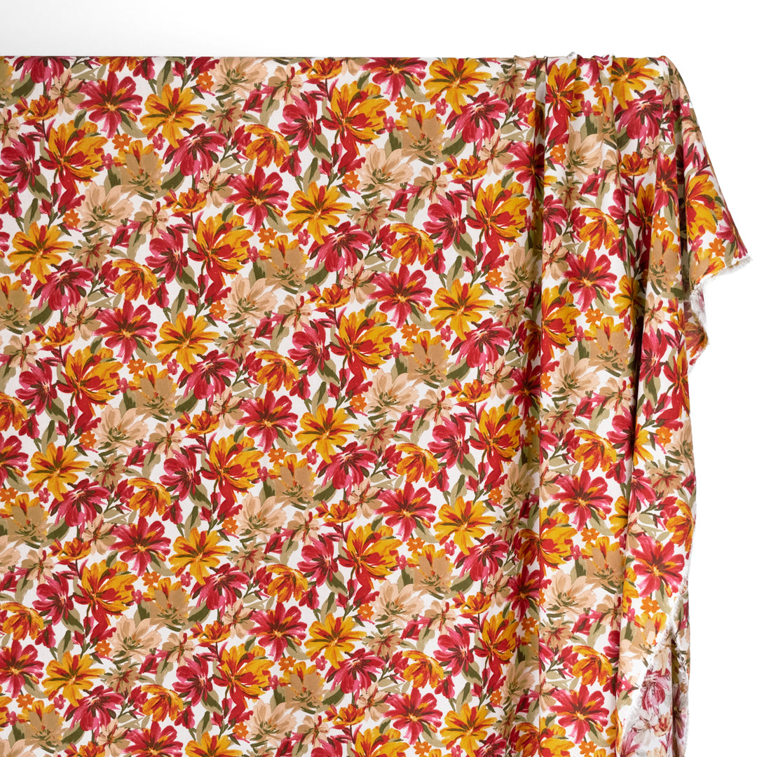 Fall Flowers Rayon Challis - White/Berry/Harvest