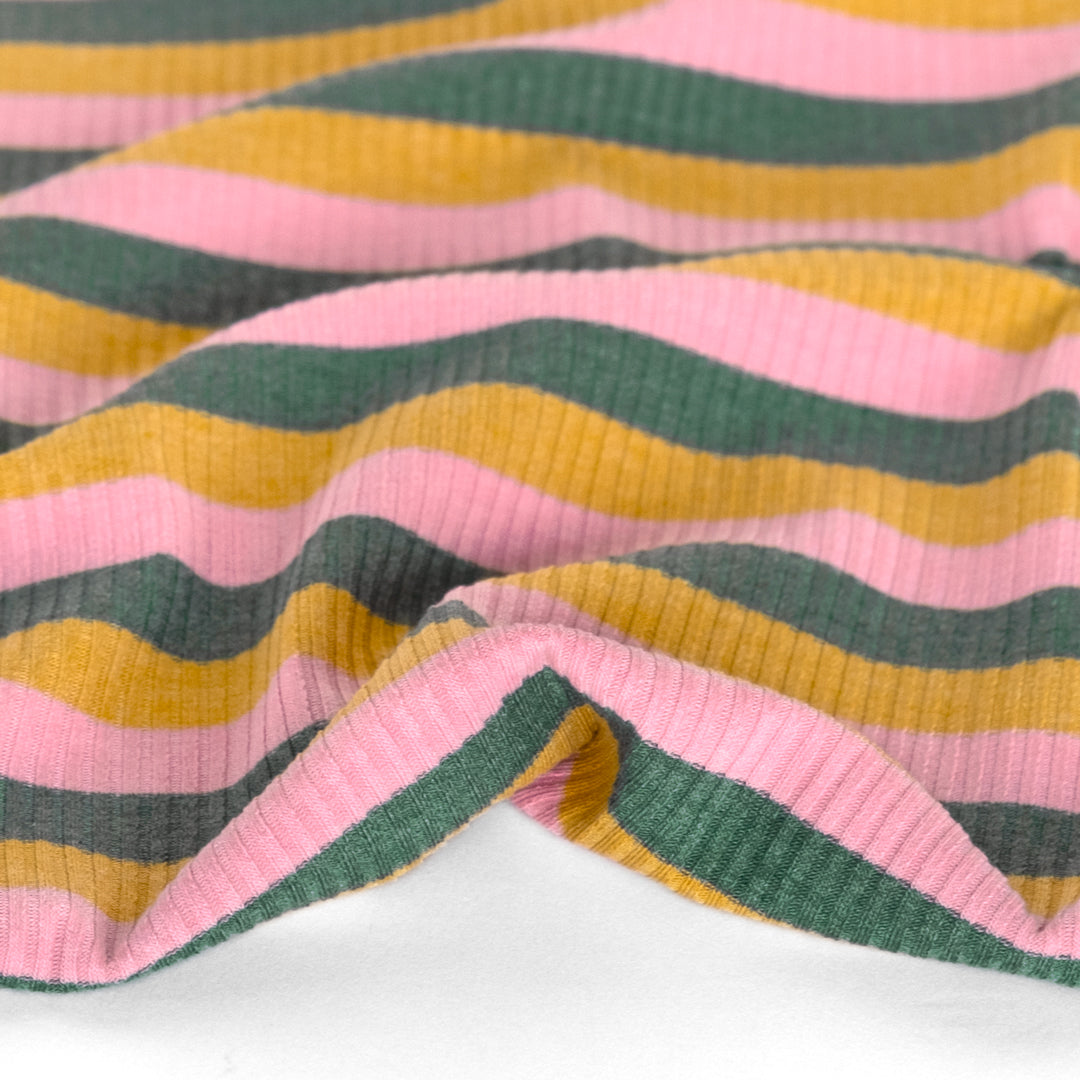 Gelato Stripe Rib Knit - Pink/Spruce/Wheat | Blackbird FabricsGelato Stripe Rib Knit - Pink/Spruce/Wheat | Blackbird Fabrics