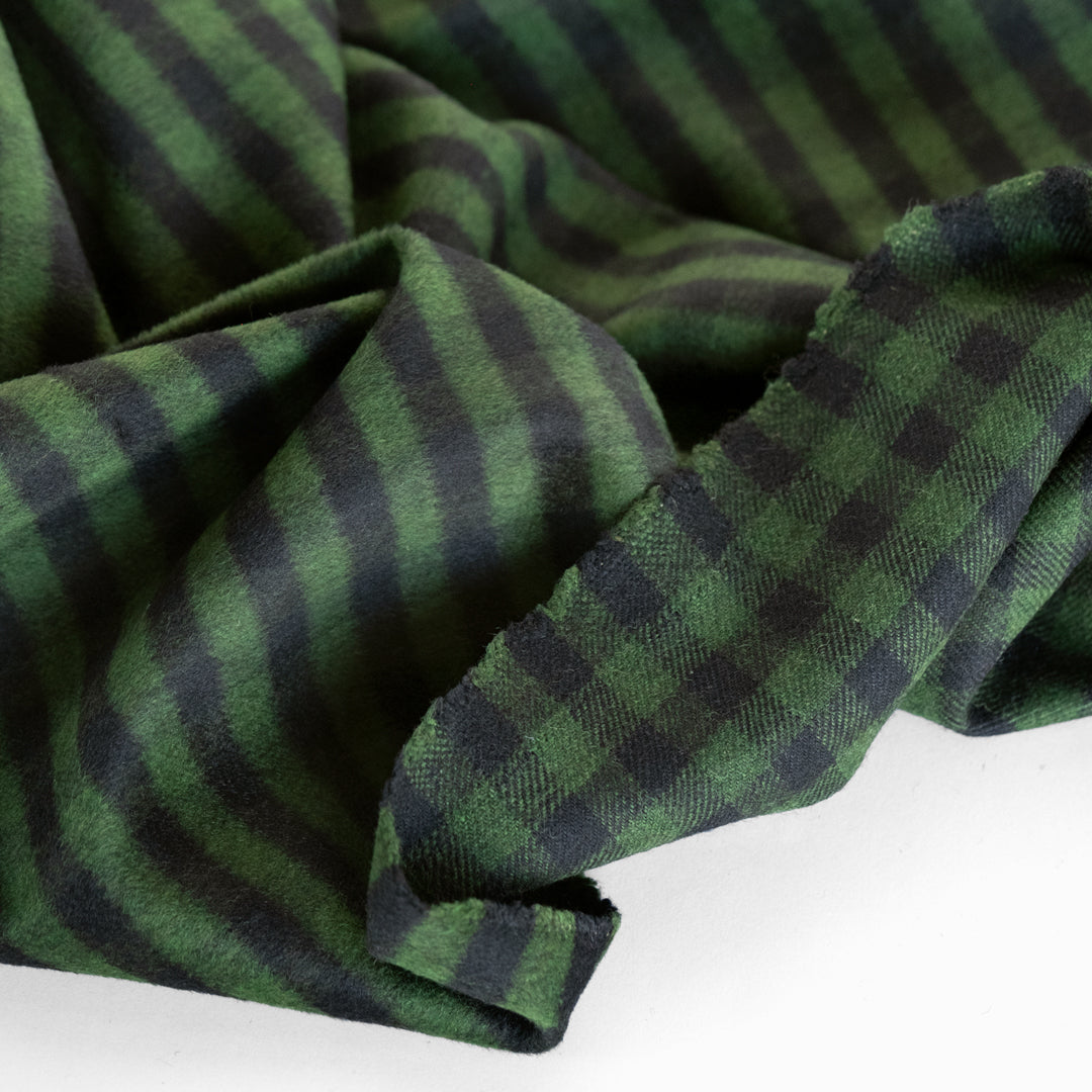 Gingham Yarn Dyed Wool Blend Coating - Black/Forest