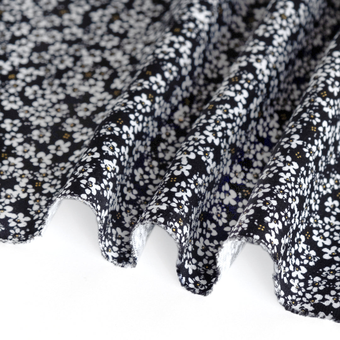Ditsy Flora LENZING™ ECOVERO™ Twill - Black/White/Yellow | Blackbird Fabrics