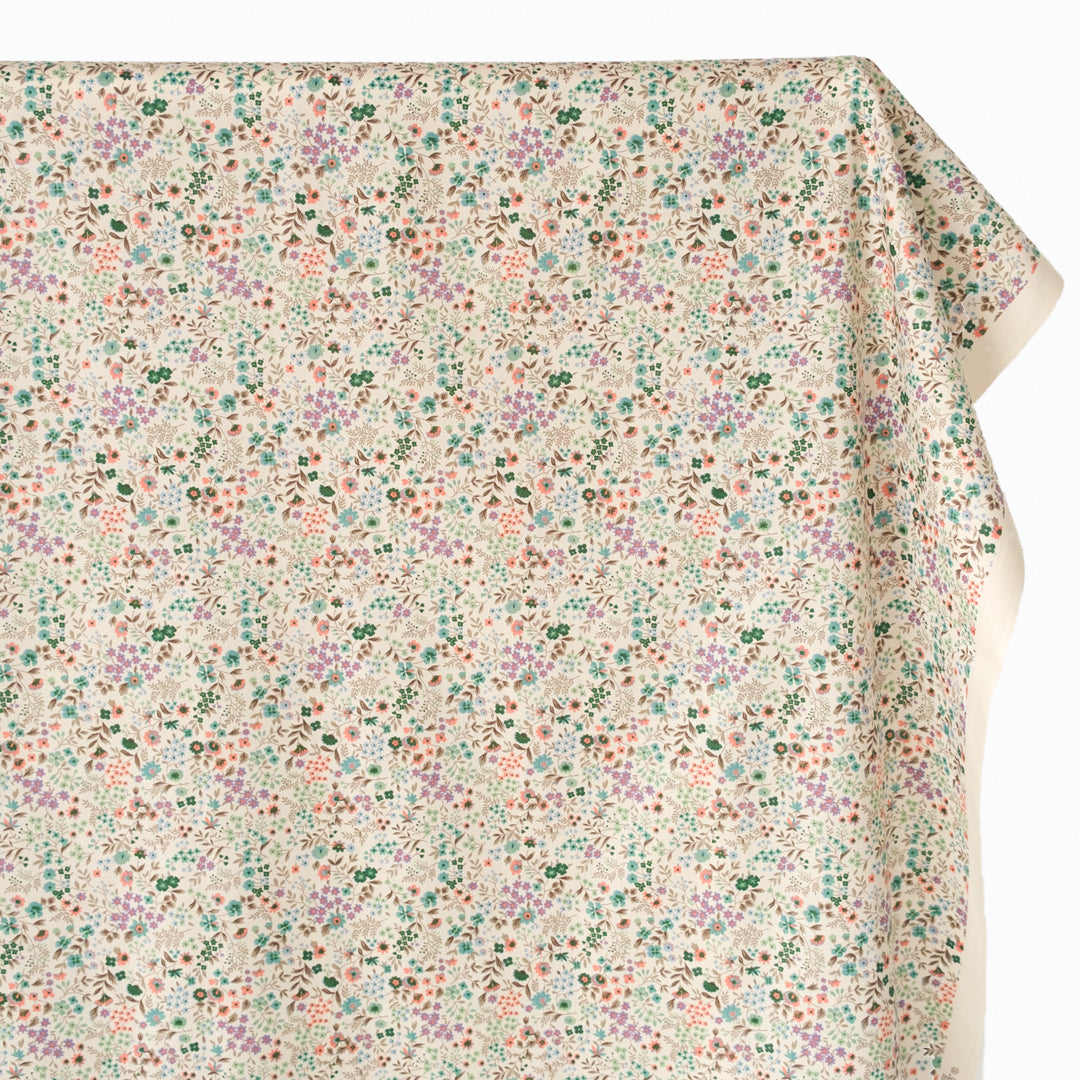 Ditsy Flower Cotton Lawn - Taupe/Teal