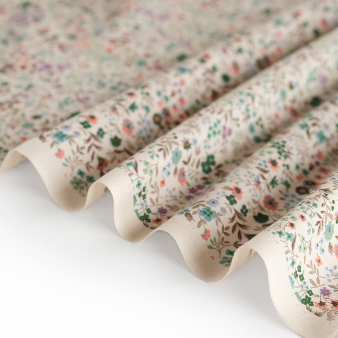 Ditsy Flower Cotton Lawn - Taupe/Teal