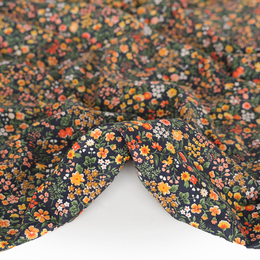 Ditsy Flower Cotton Lawn - Navy/Coral