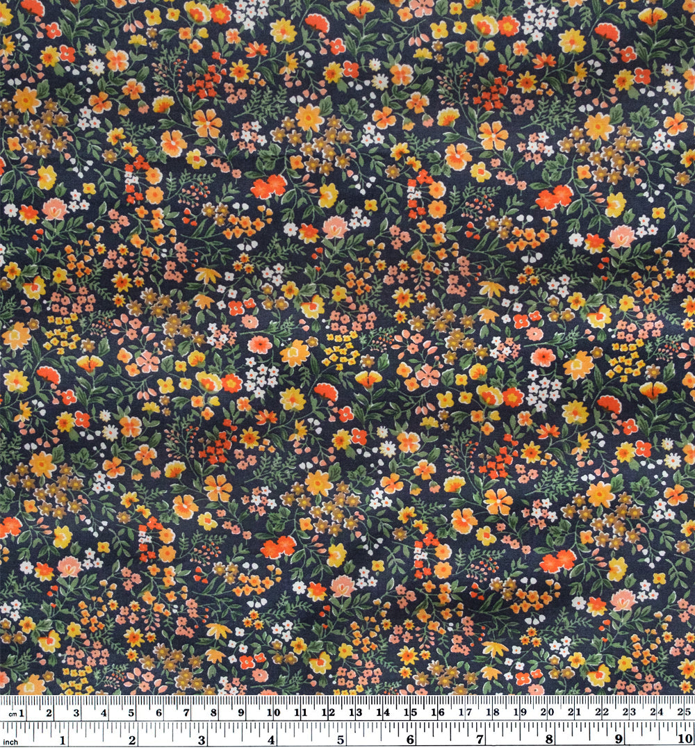Ditsy Flower Cotton Lawn - Navy/Coral