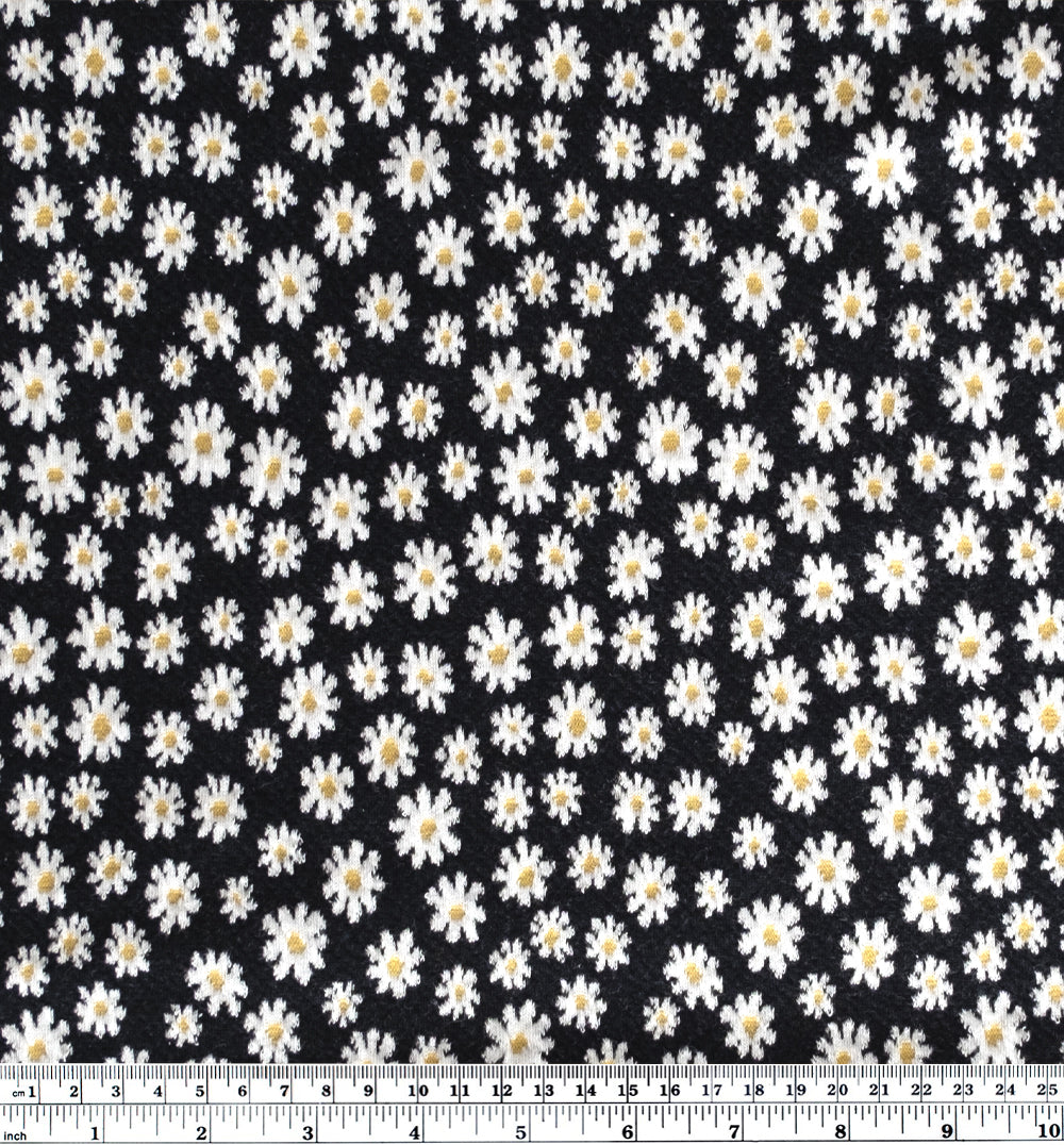 Meadow Daisy Cotton Double Knit - Black | Blackbird Fabrics