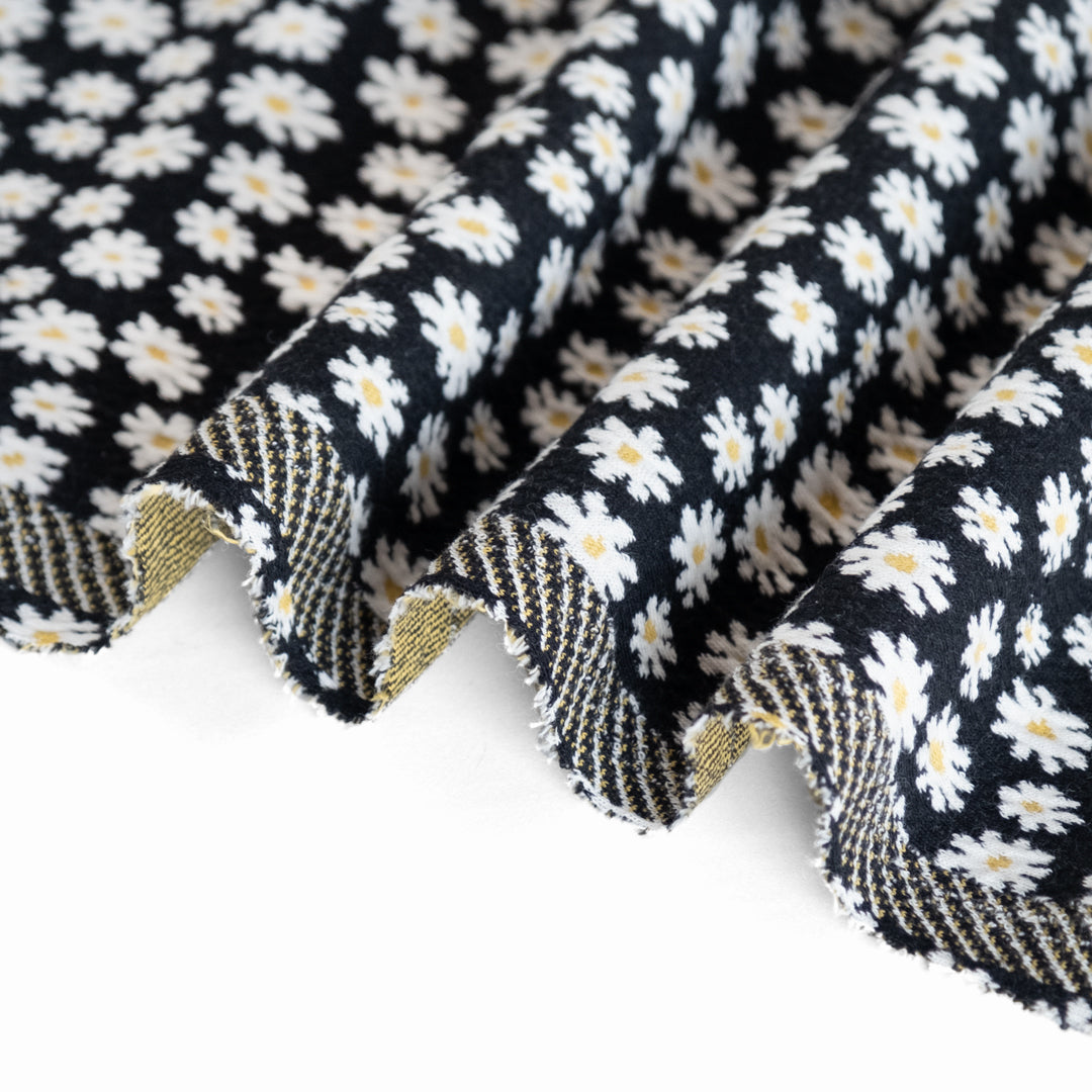 Meadow Daisy Cotton Double Knit - Black | Blackbird Fabrics