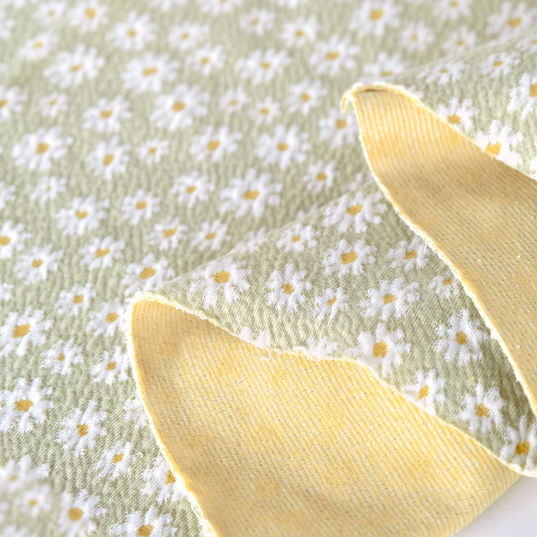 Meadow Daisy Cotton Double Knit - Pistachio | Blackbird Fabrics
