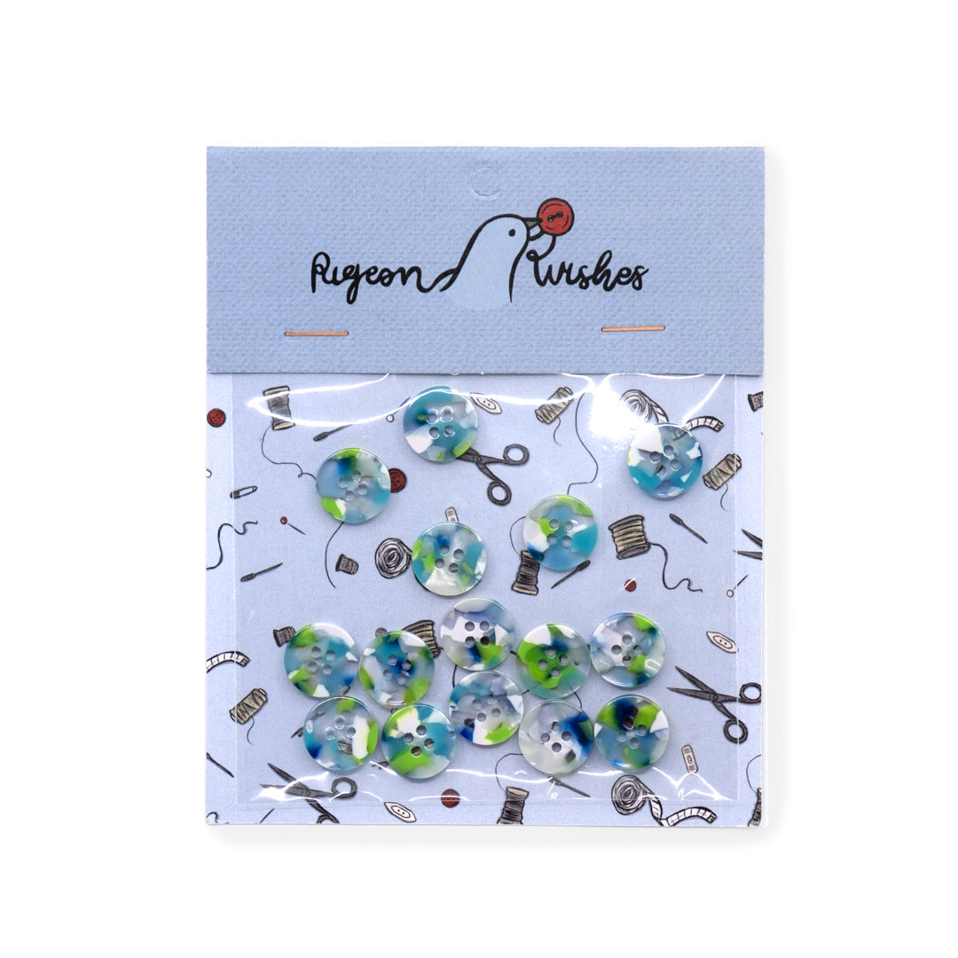 Pigeon Wishes Resin Shirting Buttons (15mm) Set of 15 - April Showers | Blackbird Fabrics