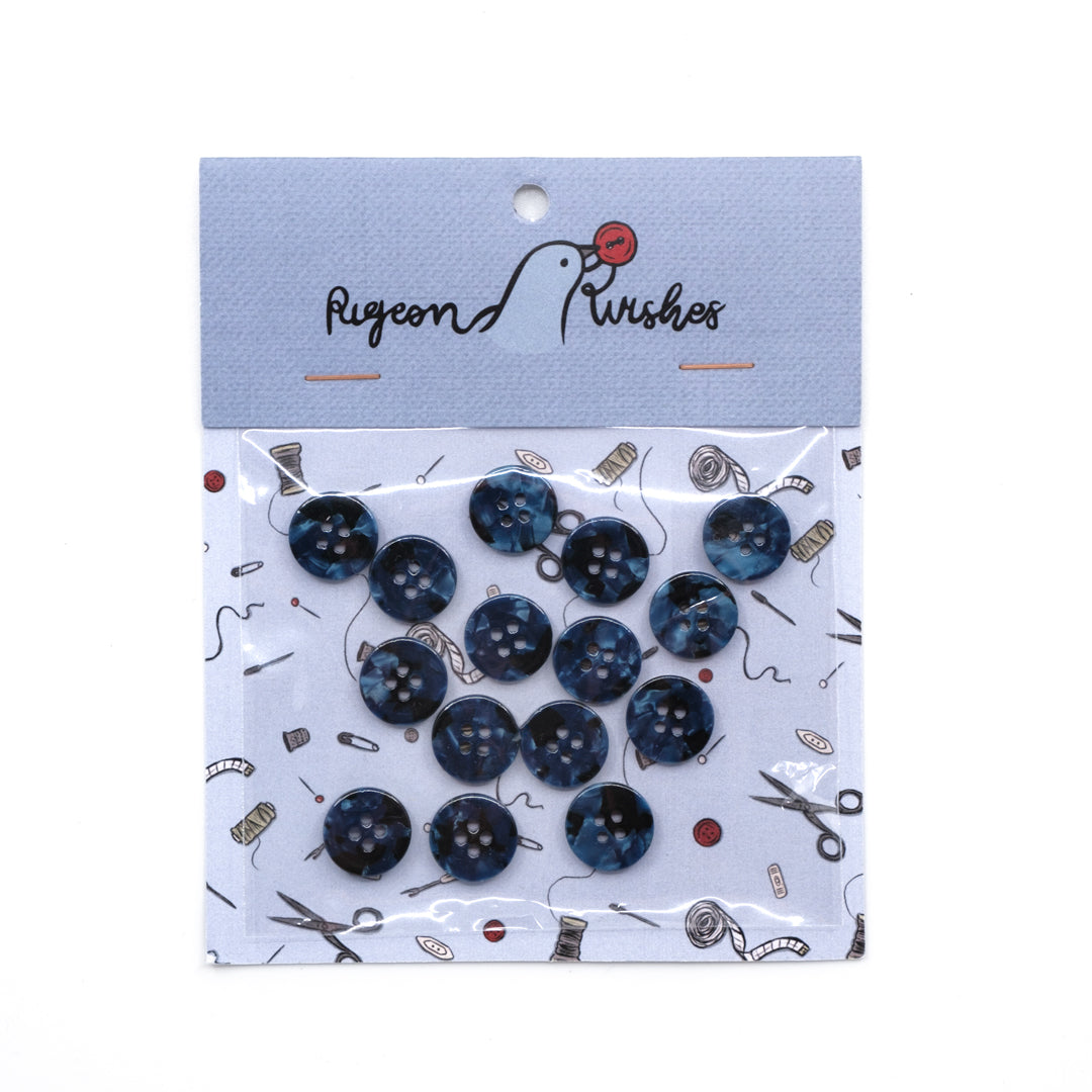 Pigeon Wishes Resin Shirting Buttons (15mm) Set of 15 - Night Shades