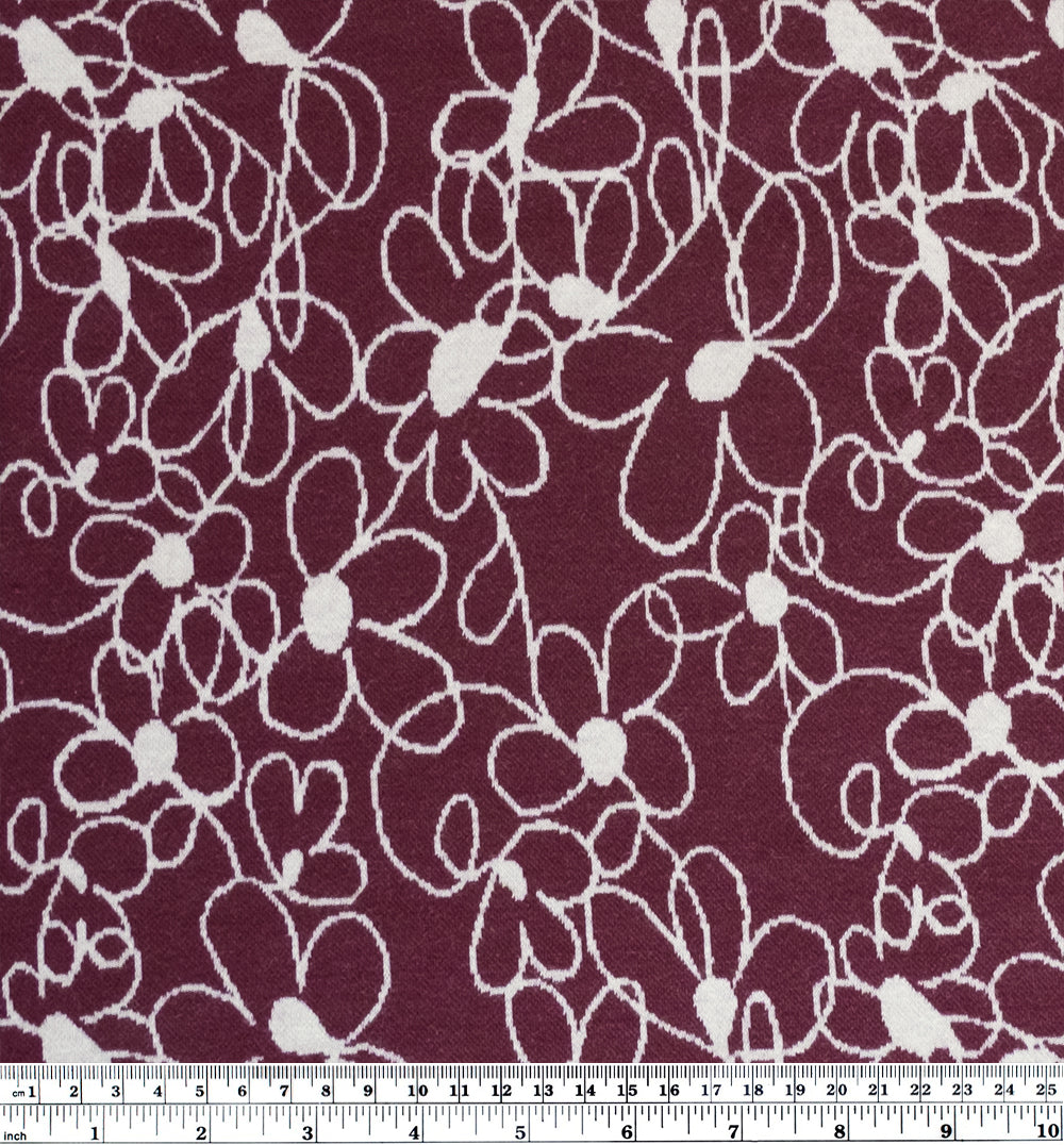 Scribble Daisy Cotton Double Knit - Burgundy | Blackbird Fabrics