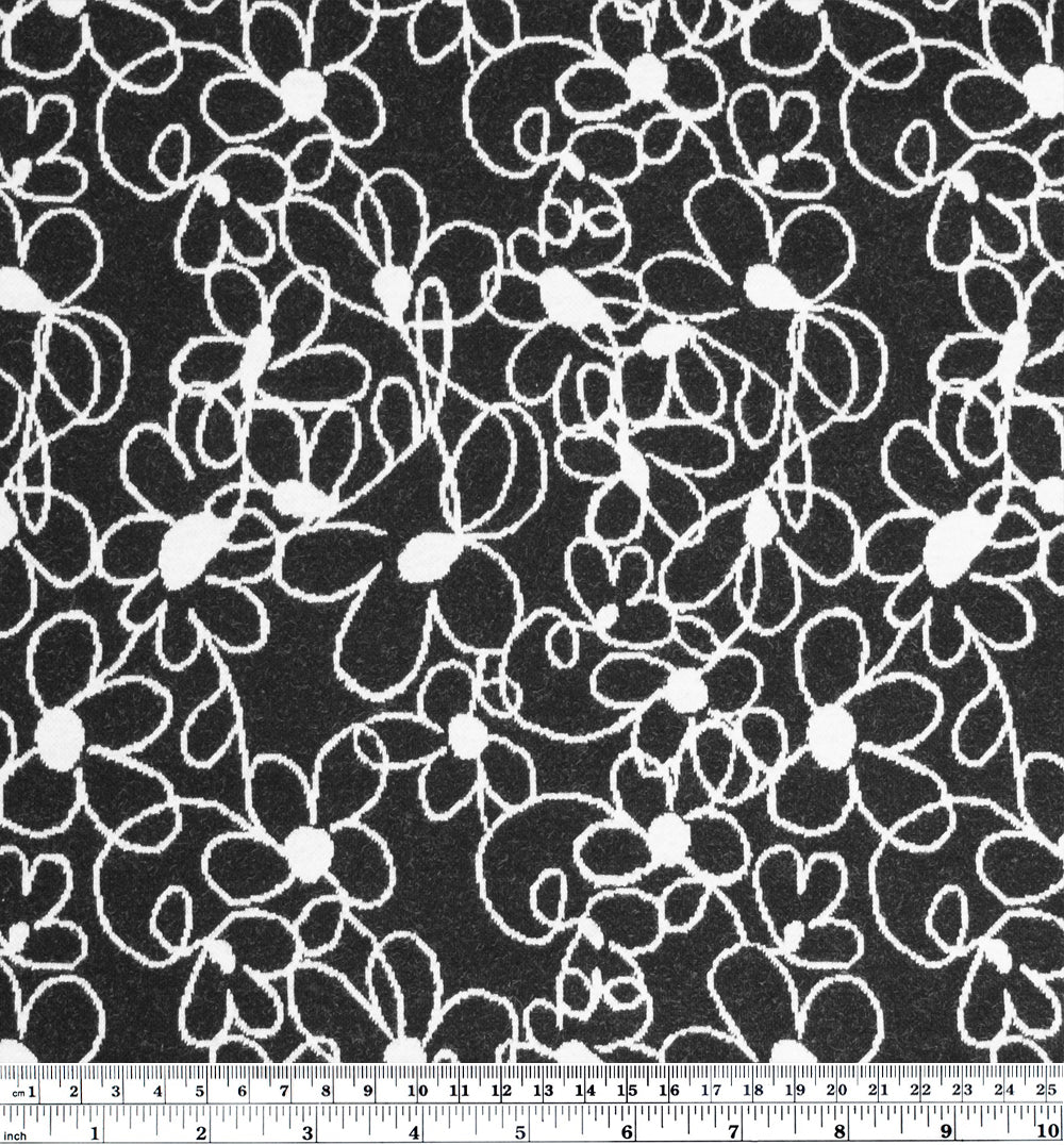 Scribble Daisy Cotton Double Knit - Black | Blackbird Fabrics