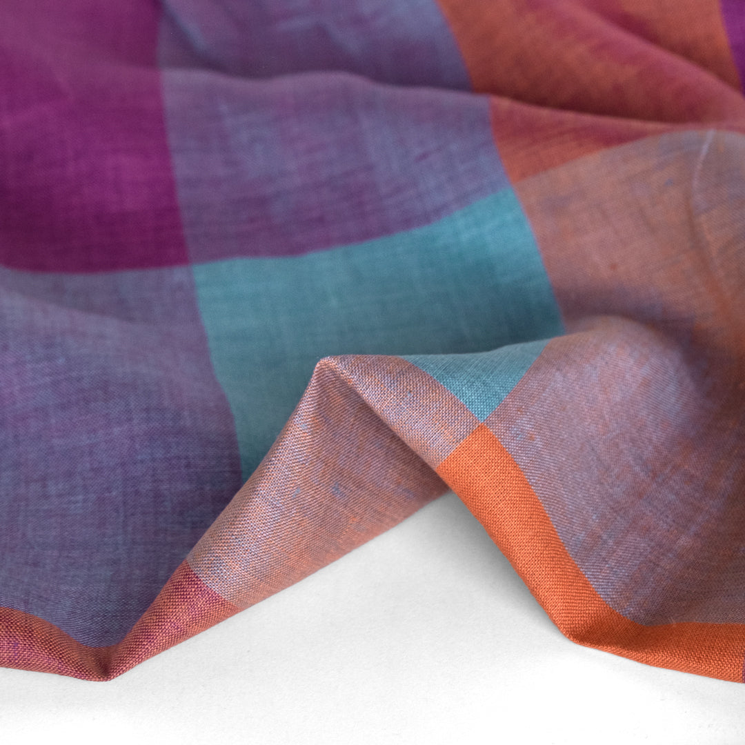 Patchwork Yarn Dyed Linen - Orchid/Orange/Aqua | Blackbird Fabrics