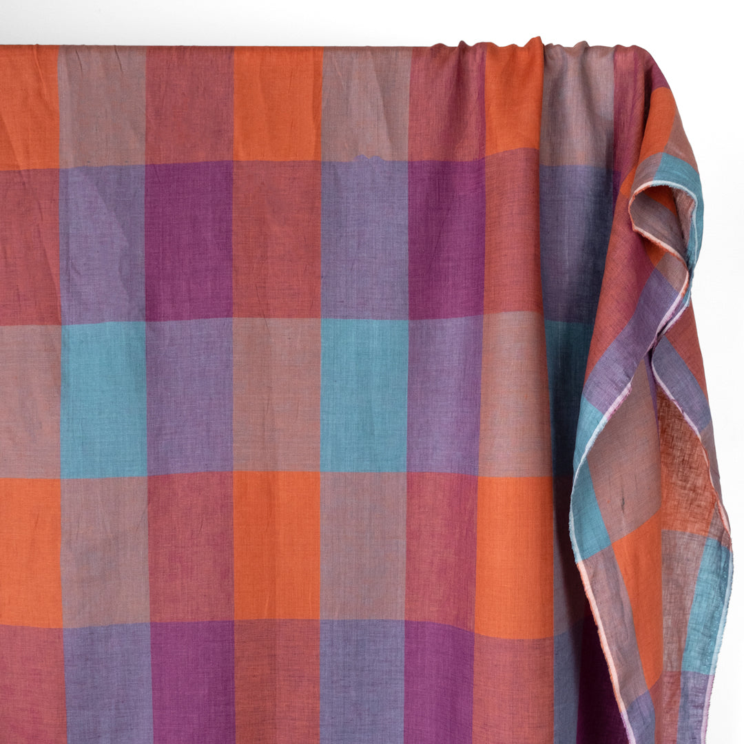 Patchwork Yarn Dyed Linen - Orchid/Orange/Aqua | Blackbird Fabrics