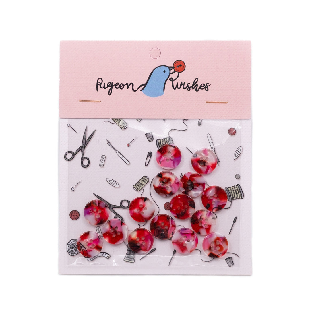 Pigeon Wishes Resin Shirting Buttons (15mm) Set of 15 - Cherry Bomb | Blackbird Fabrics