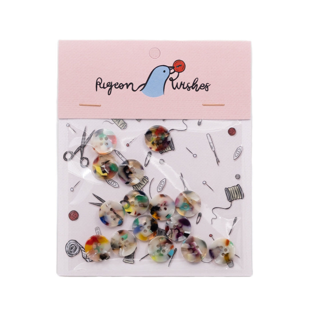 Pigeon Wishes Resin Shirting Buttons (15mm) Set of 15 - Painterly | Blackbird Fabrics