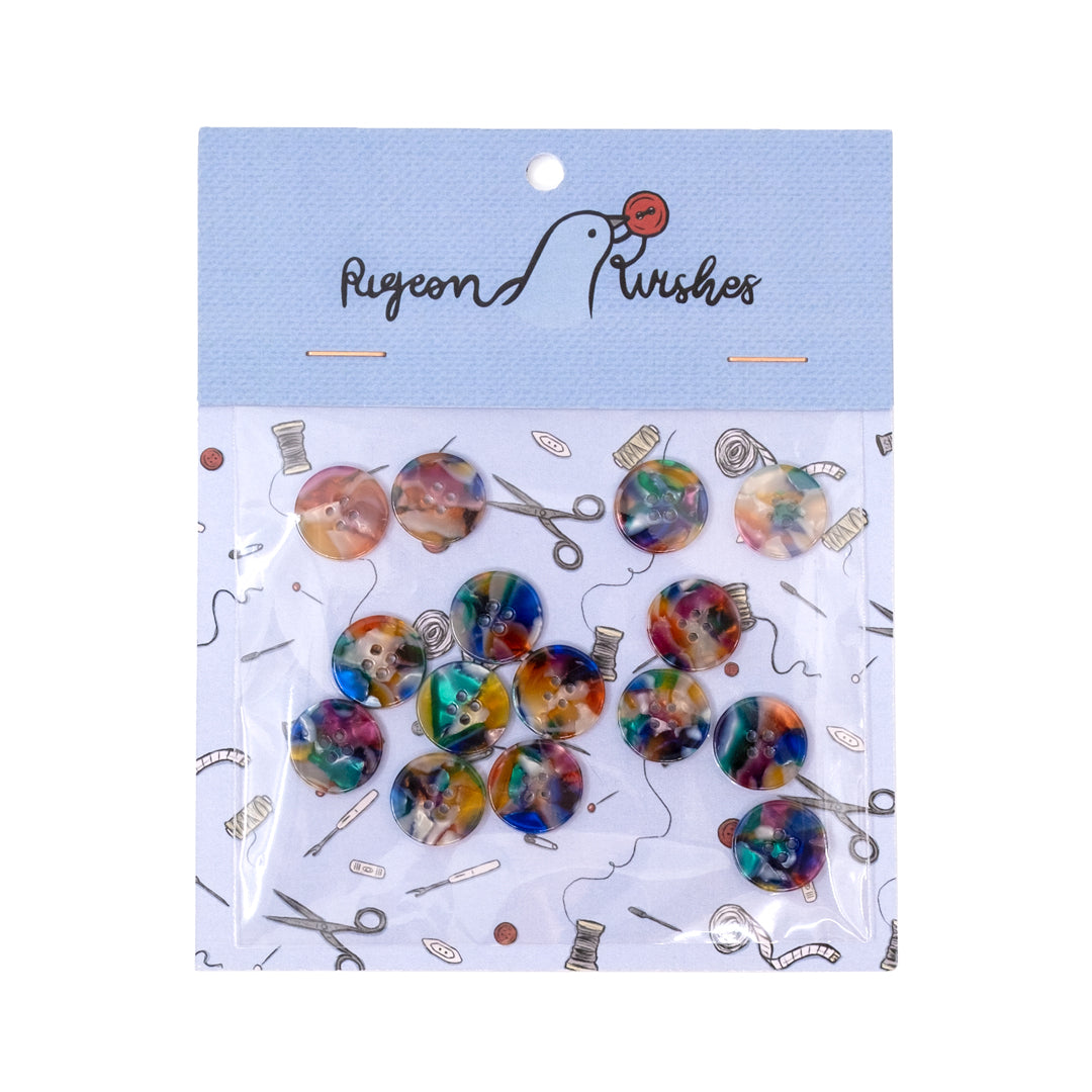 Pigeon Wishes Resin Shirting Buttons (15mm) Set of 15 - Kaleidoscope
