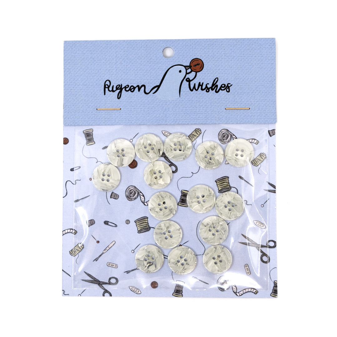 Pigeon Wishes Resin Shirting Buttons (15mm) Set of 15 - Snowfall