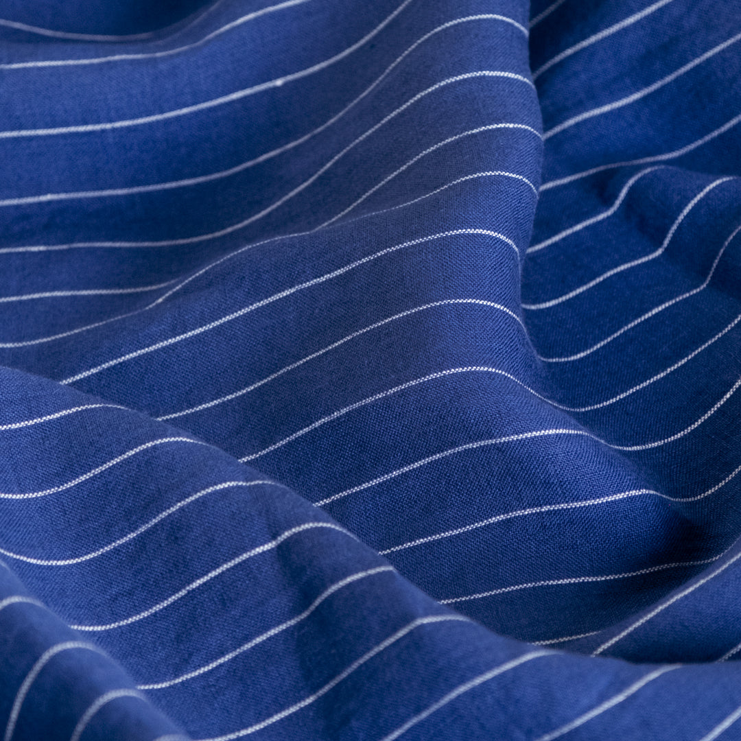 Pinstriped Yarn Dyed Linen - Pacific Blue
