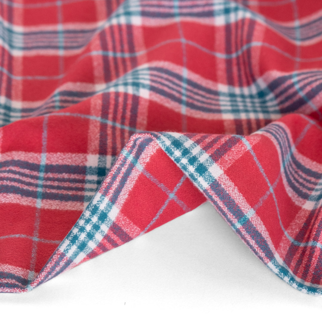 Plaid Organic Cotton Flannel - Candy Apple/Teal