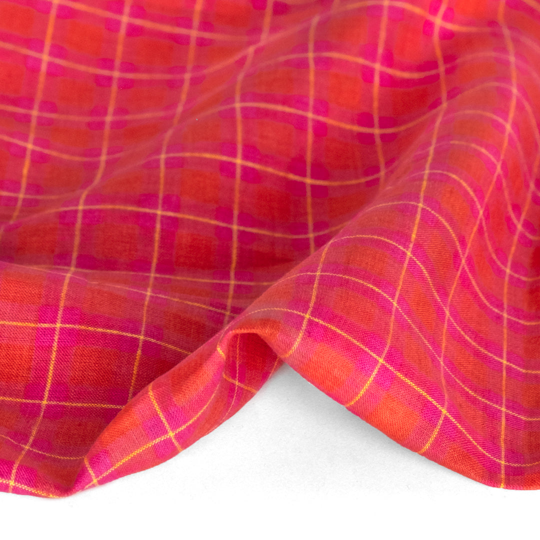 Windowpane Check Yarn Dyed Linen - Raspberry | Blackbird Fabrics