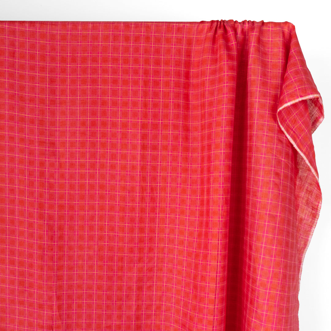 Windowpane Check Yarn Dyed Linen - Raspberry | Blackbird Fabrics