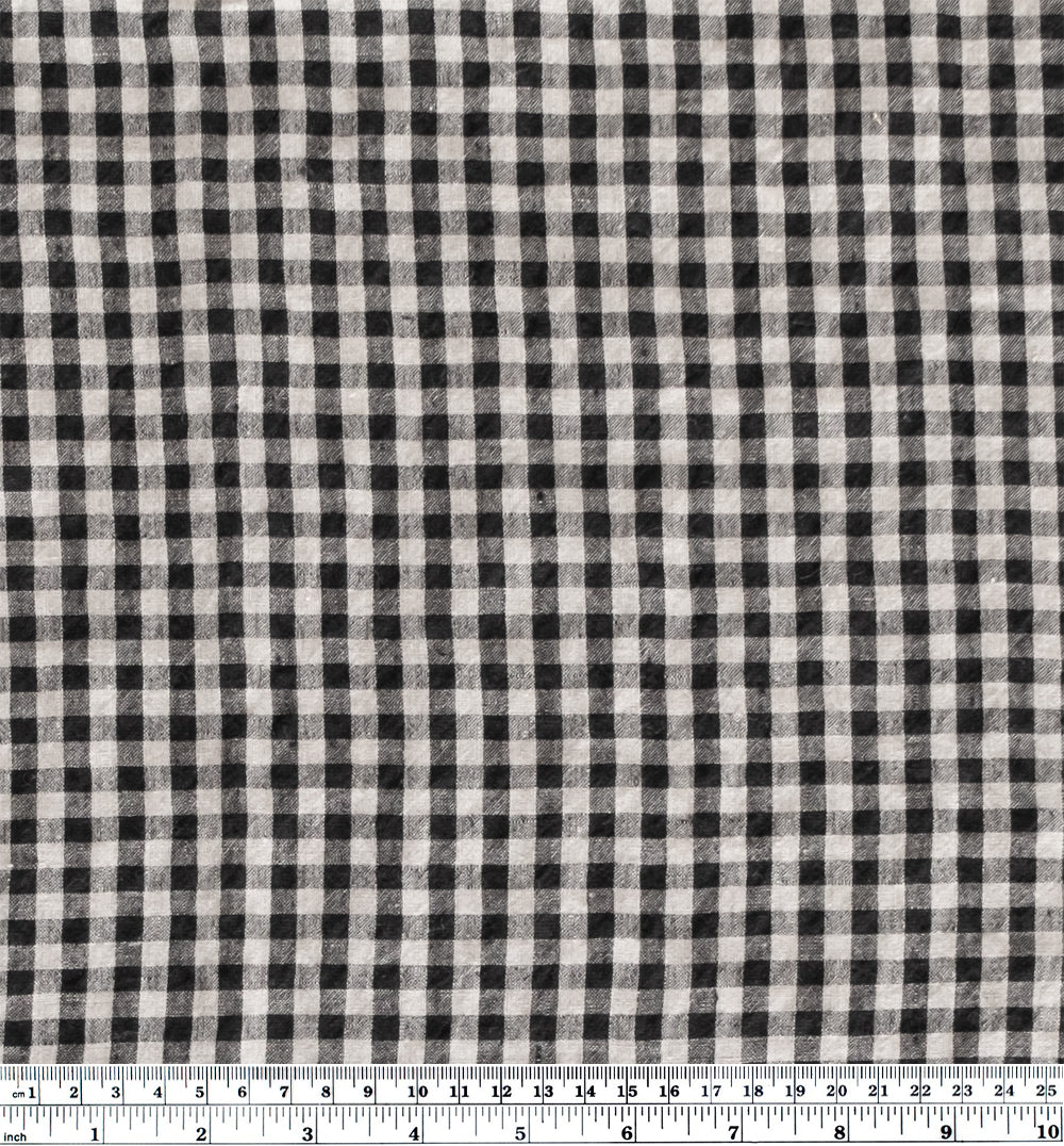 Stonewashed Gingham Linen - Black/Pebble | Blackbird Fabrics