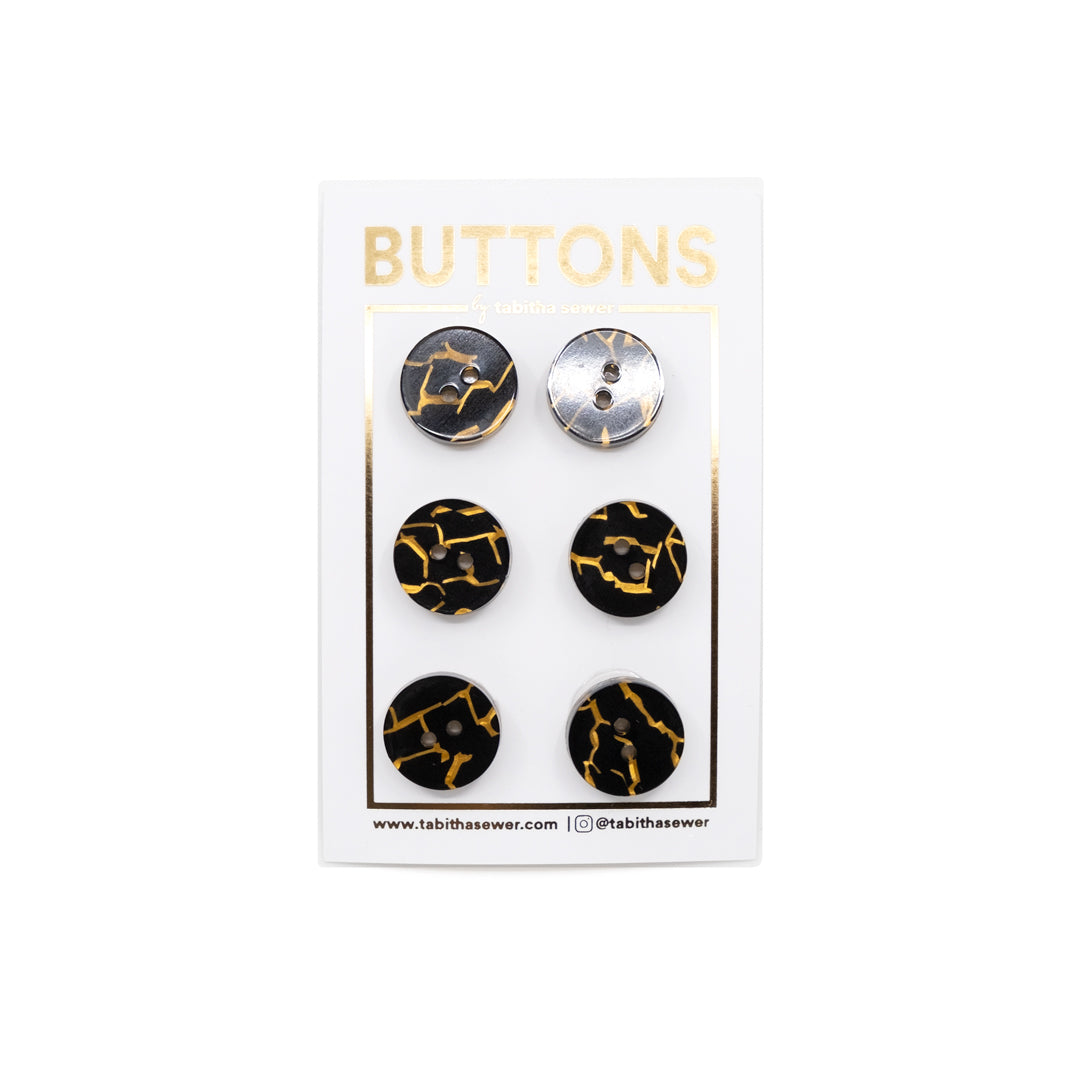 Tabitha Sewer Vintage Black Pearl Circle Buttons (15mm) - Set of 6
