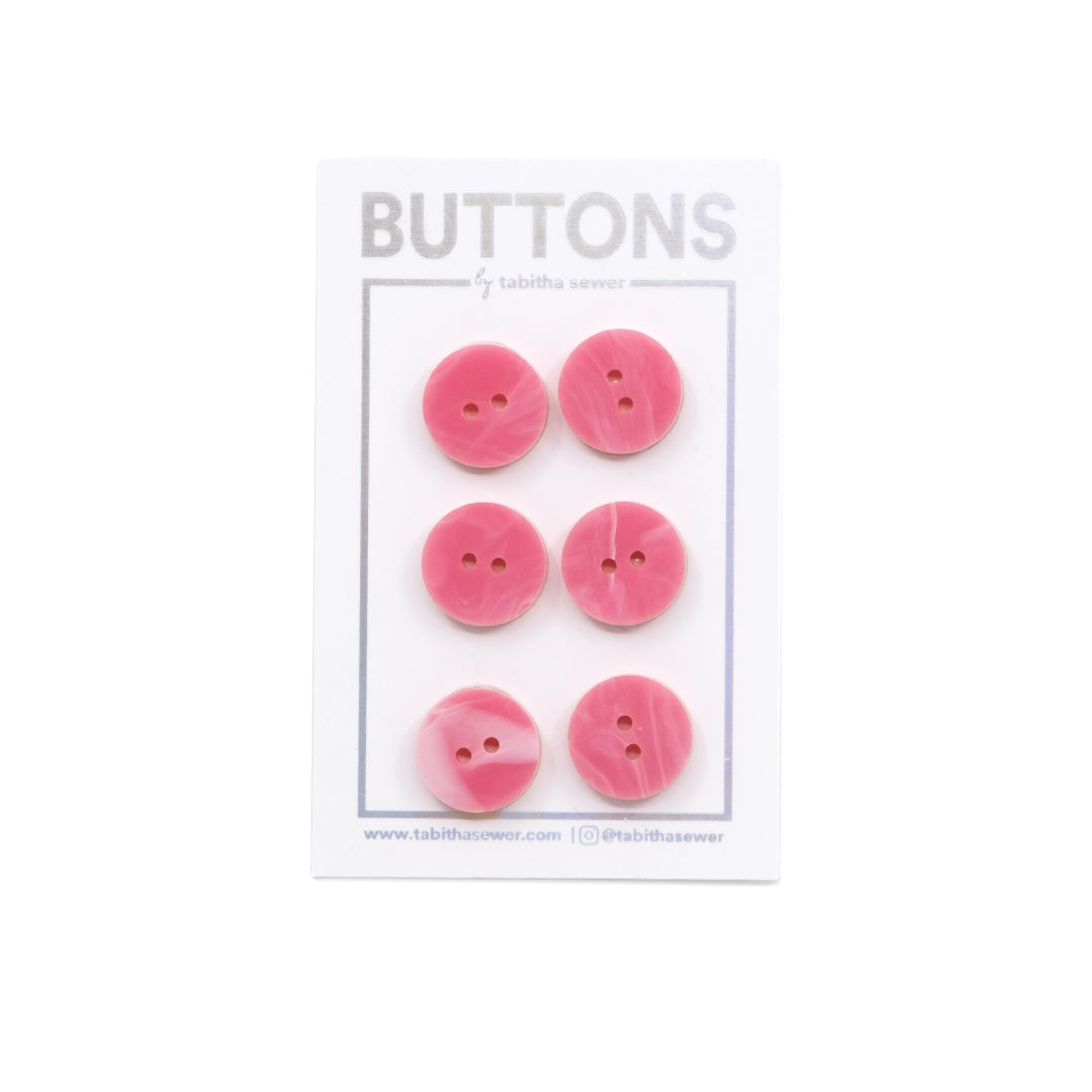 Tabitha Sewer Pastel Marble Circle Buttons (15mm) Petal Pink - Set of 6