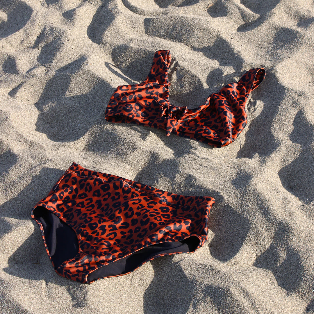 Leopard Recycled Poly Swim Tricot - Rust/Black